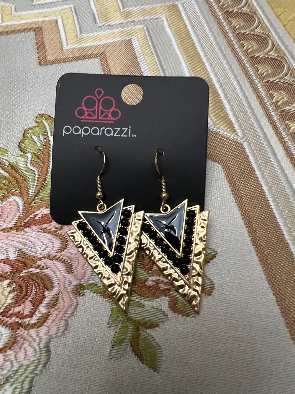 paparazzi Black and Gold Geometric Triangle Dangle Earrings